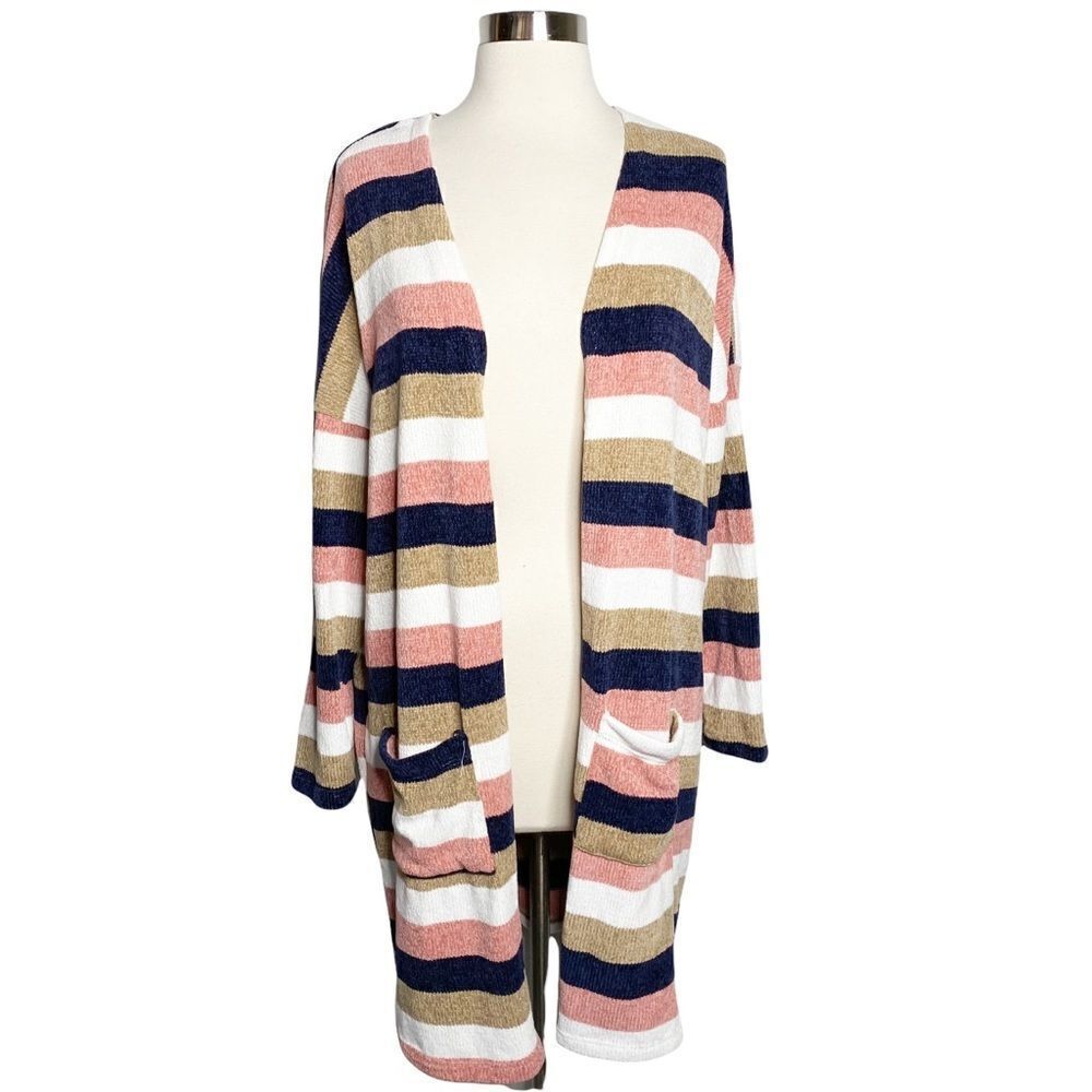 Cozy Striped Longline Cardigan w/ Pockets - Size Small